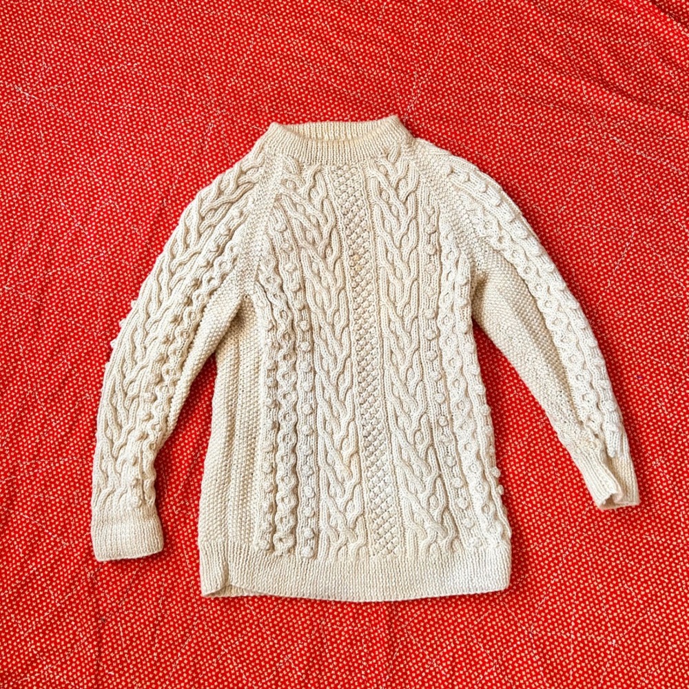 Vintage Hand Knit Cream Cable Knit Wool Fisherman Sweater
